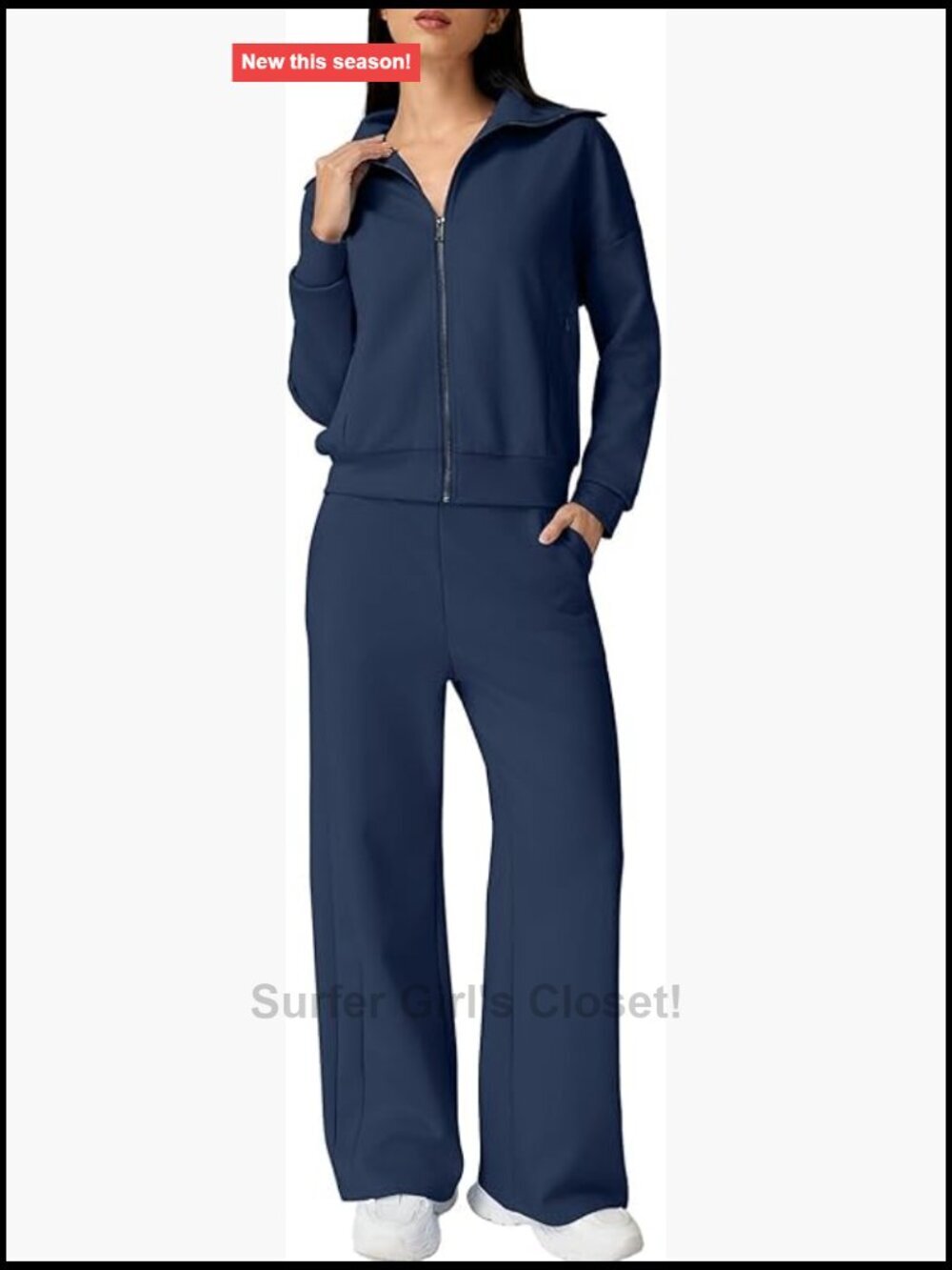 Women's Cotton Zip Up Sweatshirt and Wide Leg Pants Two Piece Tracksuit Set